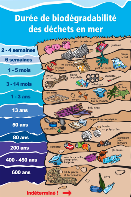 Durée de biodégradabilité des déchets en mer 