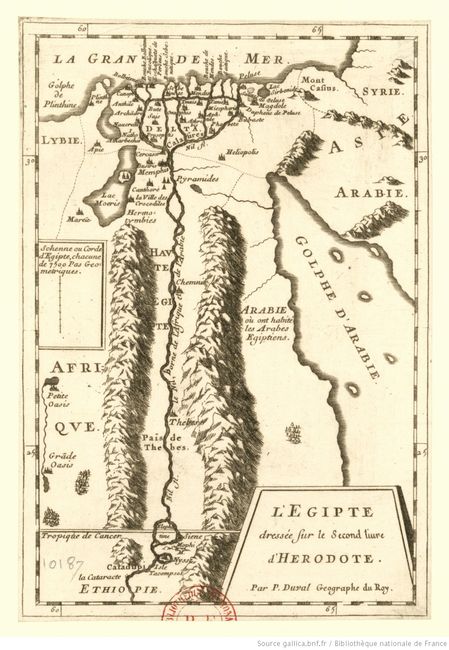 "L'Egipte dressée sur le second livre d'Herodote" par le cartographe Pierre Duval au 17e siècle © Gallica BNF https://gallica.bnf.fr/ark:/12148/btv1b5964083t/f1.item